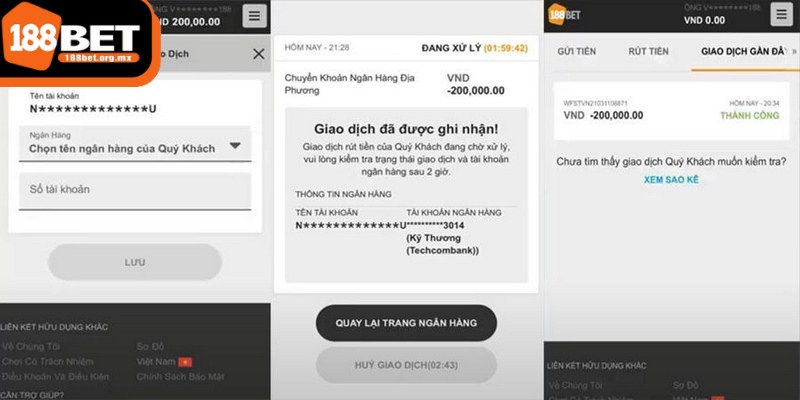 188BET tạo nên sự yêu thích thông qua quy trình rút tiền đơn giản